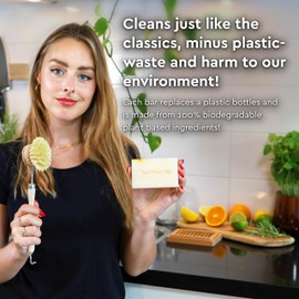 ZeroWastely Natural Dish Soap Bar - Value Pack of 3 Solid Dish Soap Block 16oz - Lemon Scented, Long Lasting, Skin Friendly - Sustainably Made from 100% Organic Ingredients - Plastic Free Dish Soap