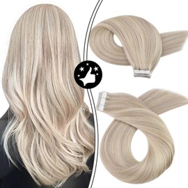 Moresoo Hair Extensions Tape in Blonde Mixed Natural Hair Extensions 20inch Hair Extensions Real Human Hair 20Pieces/50Grams Thick Hair Remy Tape in Hair Extensions