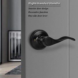 Gobrico Right Handed One-Side Dummy Door Levers Handles, Matte Black, 5 Pack, Inactive Interior Door Knobs Pulls