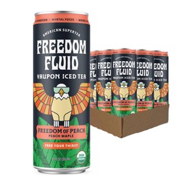 Freedom Fluid Organic Yaupon Iced Tea – Refreshing Peach | Herbal Tea Drink | Lightly Sweetened, Low Sugar, Low Calories, Real Brewed Tea, Clean Ingredients, Antioxidant Rich, Natural Caffeine, 12 Pack (12 oz cans)
