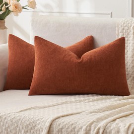 MIULEE Rust Couch Pillow Covers 12x20 Inch, Set of 2 Soft Chenille Decorative Throw Pillow Covers Farmhouse for Sofa Living Room Bed