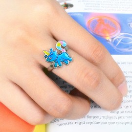 FUN JEWELS Fairy Tale Cute Caticorn Unicorn Cat Color Change Mood Ring For Girls Size Adjustable