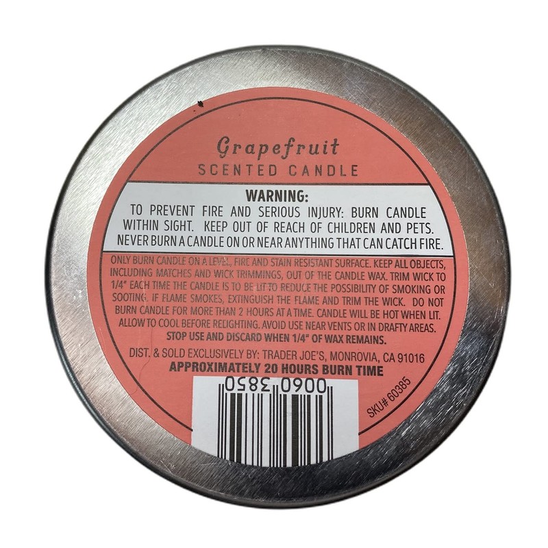 Trader Joe's Grapefruit Scented Candle (Pack of 2)