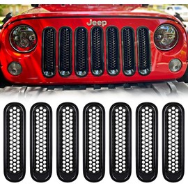 Grille Hood Front Bumper Mesh Grille Exterior Accessories Dress Up Panel Front Mask Cover for Jeep Wrangler 2007-2015 Unlimited JK Rubicon Sahara Sport X 2/4 Door