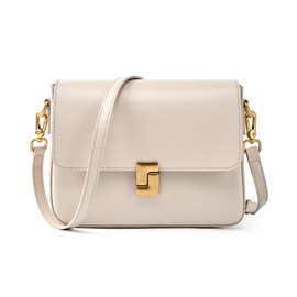 MFFOR Women's Shoulder Bag, Genuine Leather, 2-Way with 2 Straps, Square Shape, Crossbody Bag, Handbag, Lightweight, Small, Stylish, Large Capacity, Simple, Casual, Popular, Commuting to Work, beige