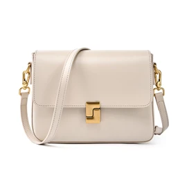 MFFOR Women's Shoulder Bag, Genuine Leather, 2-Way with 2 Straps, Square Shape, Crossbody Bag, Handbag, Lightweight, Small, Stylish, Large Capacity, Simple, Casual, Popular, Commuting to Work, beige