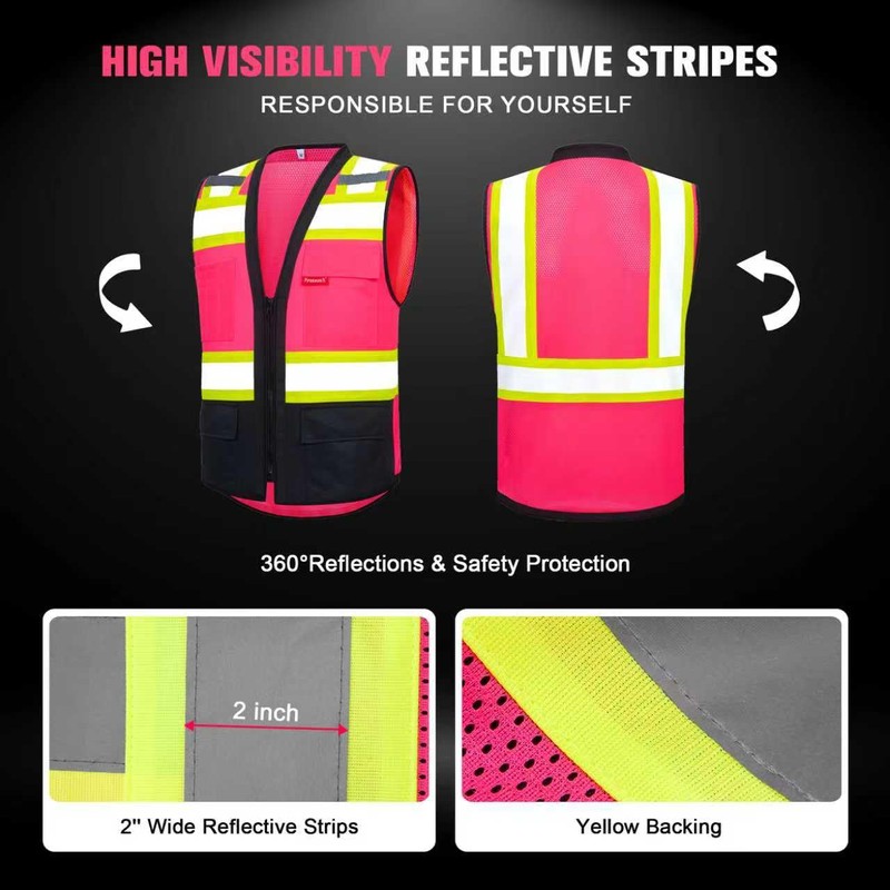 ProtectX 6 Pockets High Visibility Safety Vest for Men Women