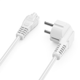 deleyCON 10 m Power Cable Power Cable Protective Contact Plug Type F (CEE 7/4) 90° Angled to IEC C5 Socket 2.5 Amp Clover Leaf Coupling TV Monitor Screen Laptop Notebook Power Supply - White