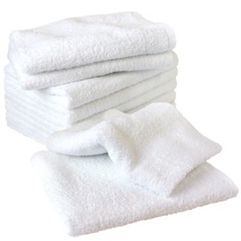 Senshu Face Towel, Made in Japan, 34.7 oz (260 Monme), Set of 10, 100% Cotton, For Industrial Use, White, Instant Absorption, Quick Drying, Lightweight, Thin, Indoor Drying, Durable, Solid Color