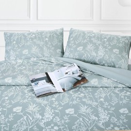 YINFUNG Sage Green Flower Duvet Cover Floral Queen Spring Wildflower Embroidered Botanical Jacquard Textured 3 Pieces Bedding Set Country French Elegant