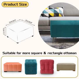 sourcing map Ottoman Cover Square, Jacquard Ottoman Slipcover with Elastic Bottom, Stretchable Footrest Stool Covers for Living Room Furniture Protector (Cyan, Middle Size)