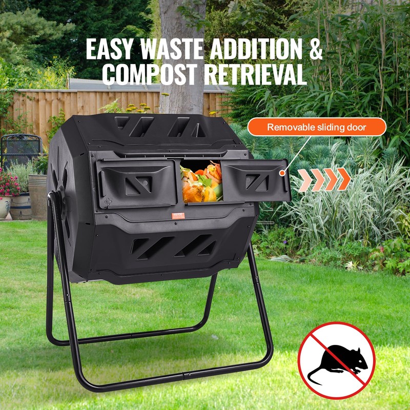 VEVOR Compost Bin, 43-Gal Dual Chamber Composting Tumbler, Large Tumbling