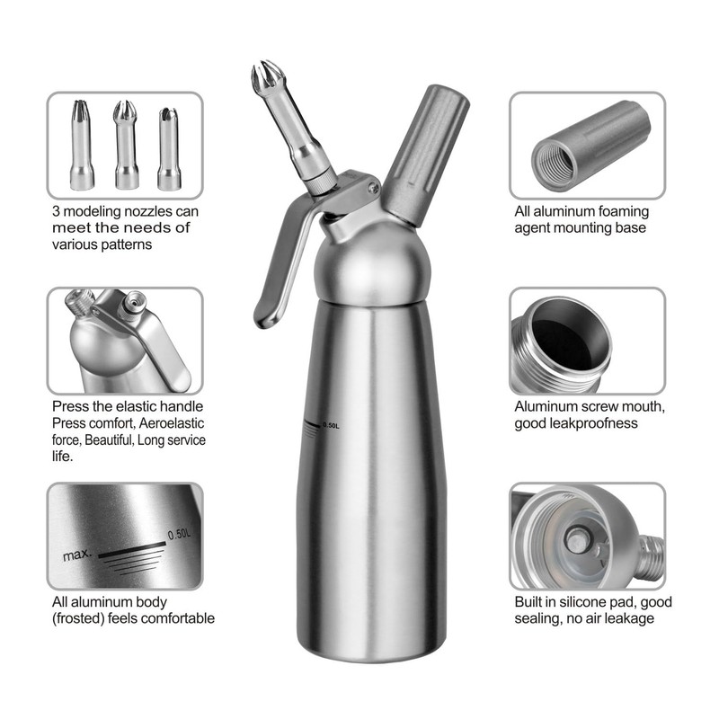 Professional Aluminum Whipped Cream Dispenser Cream Maker 500mL (1 Pint)