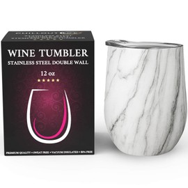 CHILLOUT LIFE 12 oz Stainless Steel Wine Tumbler with Lid - Double Wall Vacuum Insulated Wine Cup Glass Keeping Cold & Hot for Coffee, Champagne, Cocktails, Ice Cream