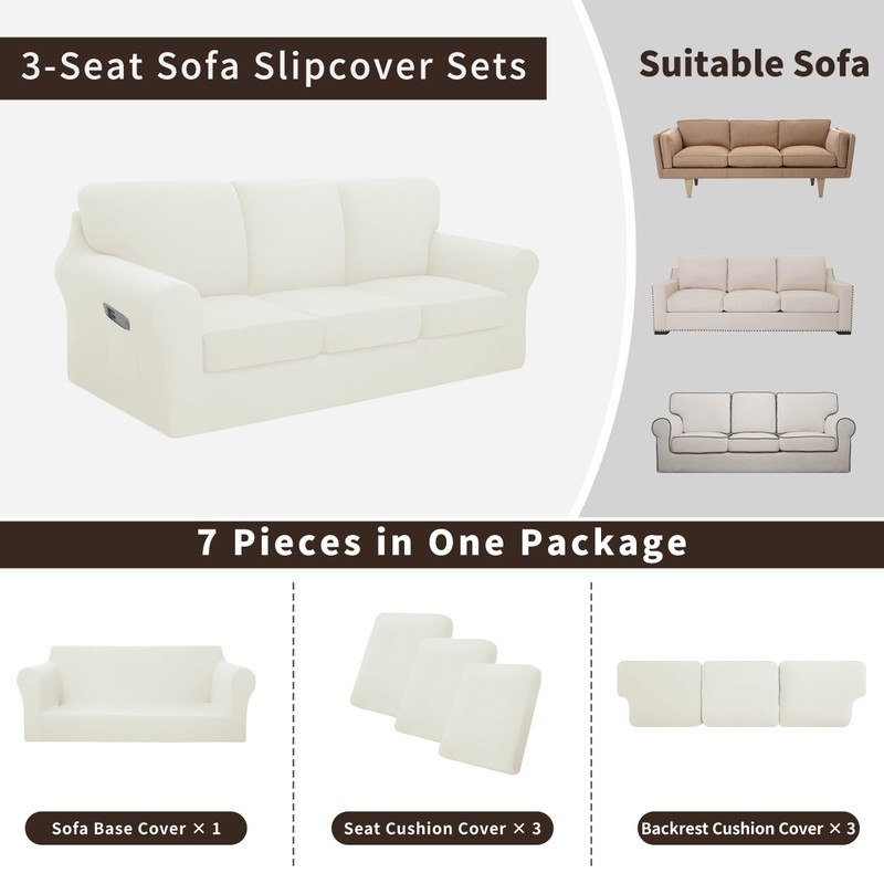 Easy-Going 7 Pieces Stretch Couch Cover Washable Sofa Cover Set