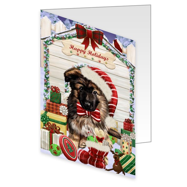 Christmas House with Presentes German Shepherd Dog Greeting Cards - Adorable Pets Invitation Cards with Envelopes - Pet Artwork Christmas Greeting Cards (Pack of 10)