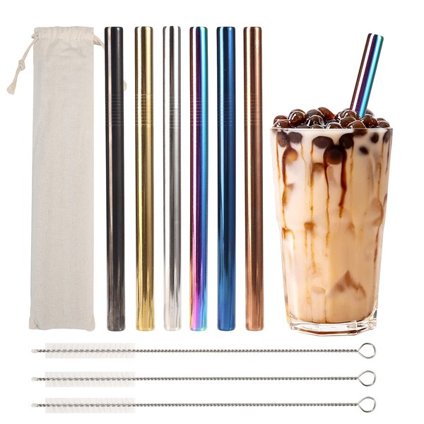 Pack of 6 Bubble Tea Straws, Stainless Steel Drinking Straws,