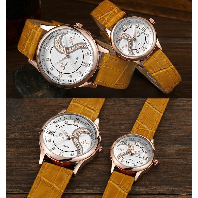 DREAMING Q&P Unisex Analog Quarz Paar Uhr mit Leder Armband