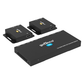 gofanco 4K 1x2 HDMI Extender Splitter Over CAT6/7 – 131ft (40m) at 4K 30Hz, 230ft (70m) at 1080p, HDCP 1.4, Poc, IR, HDMI Loopout, RS232 Control, Surge/Lightning/ESD Protection (HD14Ext-2P v2.0)