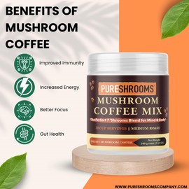 PureShrooms *Made in Canada* PureShrooms Perfect 7 Mushroom Coffee Ultra Concentrated Mushroom Extracts - Premium Arabica - Tastes Like Coffee - Turkey Tail, Lion's Mane, Cordyceps, Reishi, Shiitake, Maitake, Chaga (100 grams)