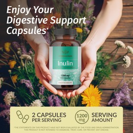 HERBAMAMA Inulin Powder Capsules 1200mg - Digestive Support & Gut Cleanse with Inulin Prebiotic Fiber - Vegan, Non-GMO Chicory Root Powder Supplement