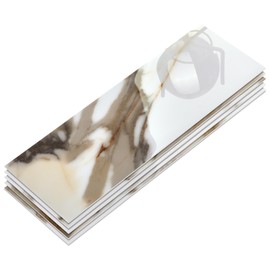 30-Sheet Subway Peel and Stick Backsplash, 12" x 4" Glossy Calacatta Gold Acrylic Self Adhesive Waterproof Wall Tile, Stick on Tiles for Kitchen Bathroom Shower