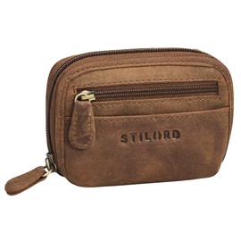 STILORD 'Eason' Men's Leather Key Bag with Many Compartments - Women's Pencil Case Key Organiser Coin Purse Key Case - Genuine Leather Keyring with Money Compartment, Medium - Brown, S, coin purse