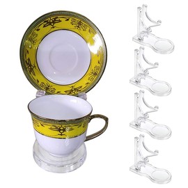 Hipiwe Acrylic Tea Cup Saucer Display Stands Clear Dinnerware Display Easel Stand Teacup Sets Plate Holder, Pack of 5 , High Legs