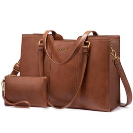 LOVEVOOK 15.6 Inch Laptop Bag for Women - Waterproof Work Bag for Women & Vintage Laptop Tote Bag with Wristlet, Brown