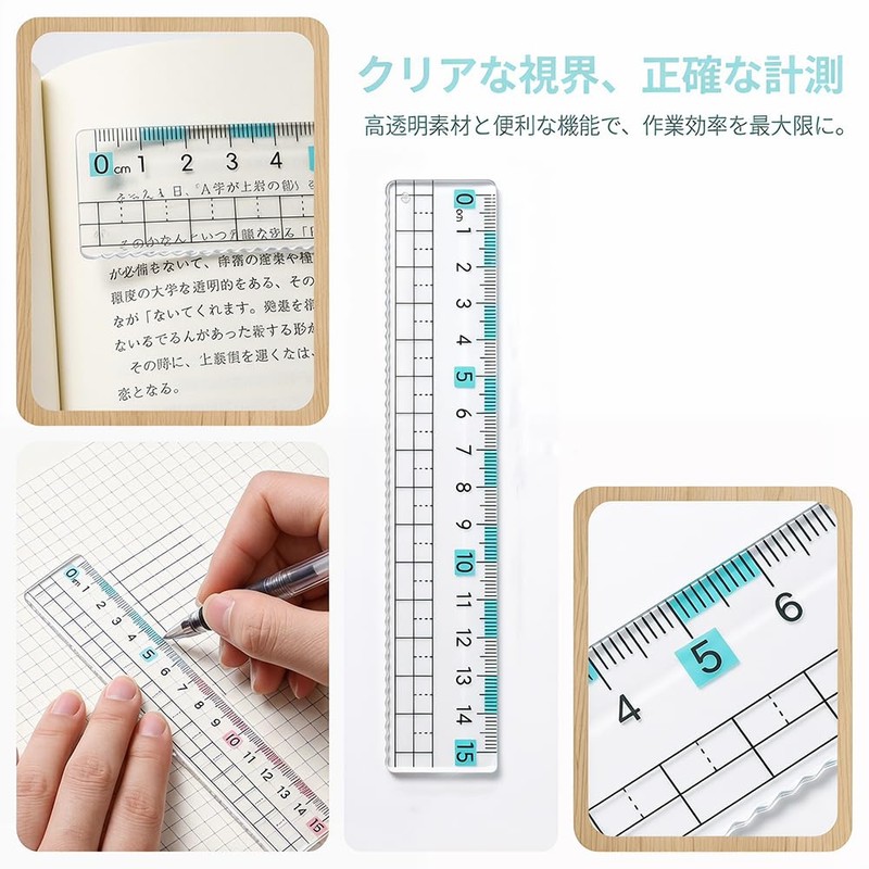 NIHOOOOH Ruler, 5.9 inches (15 cm), Elementary School Ruler, Transparent