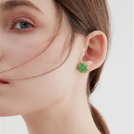 Dtja Green Cat Eye's Clover Flower Earrings for Women 925 Sterling Silver Post Pin Hypoallergenic Lucky Love Heart 4 Leaf Shamrock Small Cute Studs Earring Dainty Gifts for Mother Sister Aunt (Jade-Green)