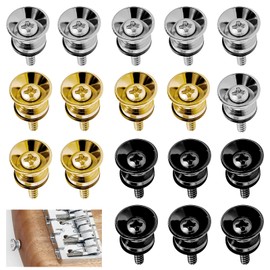 18 Pcs Guitar Strap Button, Guitar Strap Locks, Metal Small end Pins Sets with Anti-Skid Washers, Quick and Easy Installation, Suitable for Guitar, Ukulele, Electric Bass (Black, Gold, Silver)