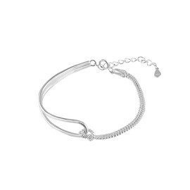 SHIMAO S925 Sterling Silver Double-Layered Knot and Patchwork Bracelet for Women: A Blend of Ins Style, Minimalist Design, and Friendship Symbolism in a Sleek Corded Half-Bangle Hand Accessory,