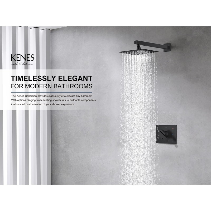 KENES Matte Black Shower Faucet with Square Shower Trim Kit