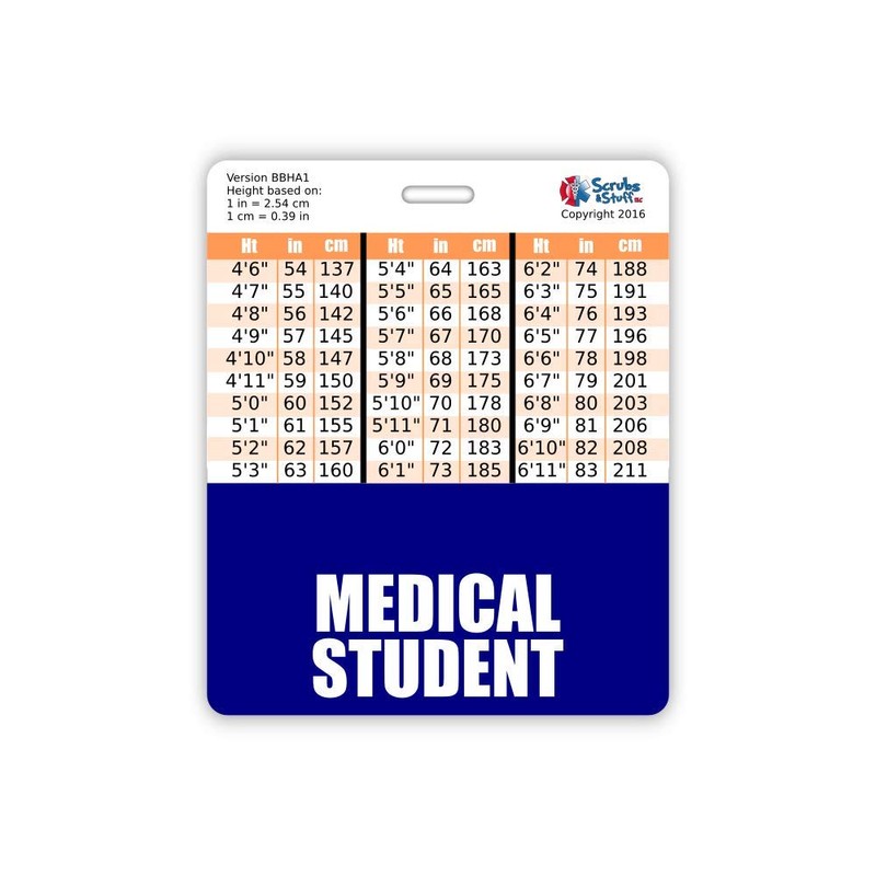 Medical Student Badge Buddy Horizontal w/Height & Weight Conversion Charts
