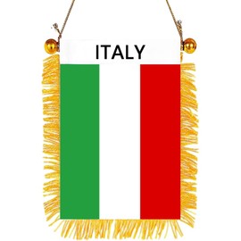 GSYLPFT 4 X 6 Italian Flag Small Mini Italy Flags Banners for Car Rearview Mirror Window Hanging Decor with Suction Cup & Fringy