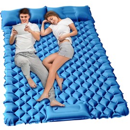 YEEKORO Double Sleeping Pad for Camping, 2 Person Ultralight Inflatable Sleeping Mat with Pillow and Built-in Foot Pump, Portable Camping Mattress for Tent, Backpacking, Hiking, Traveling（Blue