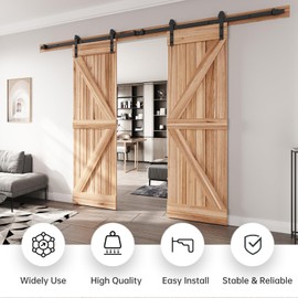 EaseLife 10 FT Double Door Sliding Barn Door Hardware Track Kit,Straight Pulley,Heavy Duty,Slide Smoothly Quietly,Easy Install (10FT Track Kit for Double 30" Wide Door)