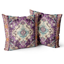 Snycler Boho Throw Pillow Covers 18x18 inch Set of 2 Boho Rug Carpet Double Sided Pattern Cotton Soft Pillow Case Cushion Cover Pillowcase for Couch Sofa Bed Decorative (Purple)