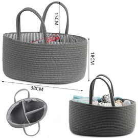 OUYIWEIMAOYI Windel-Organizer, tragbarer Windelkorb aus Baumwollseil, für Kinderzimmer, Auto und Reisen, Windelaufbewahrung, Geschenktasche für Neugeborene (grau)