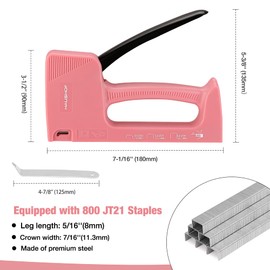 HAUSHOF Light Duty Staple Gun, Upholstery Staple Gun with 800PCS JT21 Staples and Stapler Remover, Fits JT21 Staple of 1/4'', 5/16'' & 3/8'', Used for Wood, Classroom, Crafts, DIY, Decoration (Pink)