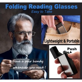 TOVEEN - Gafas de lectura plegables compactas para hombres, lectores ligeros y ultrafinos contra rayos azules con funda portátil duradera, Negro-1 paquete