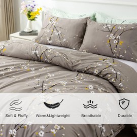 EAVD Vintage Garden Floral Comforter Set Twin XL Fluffy Microfiber Chic Floral Tree Branches Pattern Bedding Set 1 Twin XL Comforter and 2 Pillowcases Reversible Botanical Comforter Set for All-Season