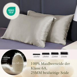 LILYSILK 25 Momme Silk Pillowcase Cushion Cover Silk Pillowcase with Envelope Closure 1 Piece Made from 100% High-Quality Mulberry Silk (40 x 60 cm, Silver Grey)