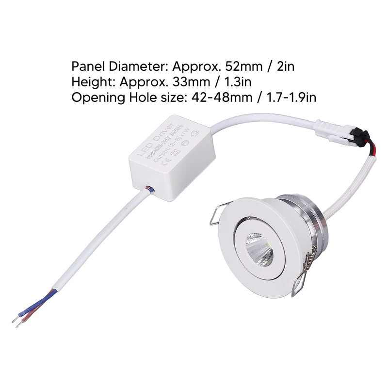 2Inch LED Recessed Ceiling Light, 5W Downlight with Hardwired Cable