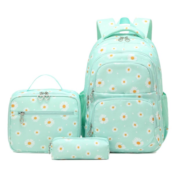ZHIERNA Daisy Printed Backpacks for Girls with Lunch Bag Pencil