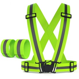 Augsion Safety Vest, Leg Band, Set, Reflective Vest, High Elasticity Belt, High Visibility, Safety Band, Fluorescent Belt, Traffic Security, Jogging, Bicycle, Bike, Night Work Clothes, Guidance,