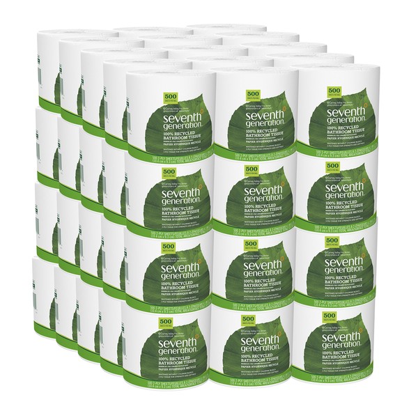 Seventh Generation White Toilet Paper 2-ply 100% Recycled Paper, 500 sheets, Pack of 60