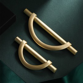 DAPANIY Brushed Gold Cabinet Pulls Drawer Pulls, Half Moon Shape Cabinet Pulls Gold Dresser Handles, Kitchen Cupboard Drawer Handles Antique Door Handles, 8Packs ‎3.75in