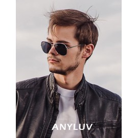 ANYLUV Pilot Sunglasses Mens, Polarised Sunglasses Men Women Classic Black Shades Metal Frame with UV Protection(Gold/Gradual Brown)